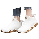 Generisch Gummistiefel-Damen, Gummistiefel Damen Herren Halbhoch Regenstiefeletten Breite Waden Wasserdichte Rain Boots Einfarbig Weitschaft Kurz Festival Rutschfeste Barfuß Regenschuhe, Weiße, 40