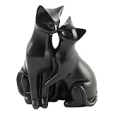 Katzenfigur mit zwei Katzen, Motiv 'Mr & Mrs Cat', Zierelement für Katzenliebhaber, Weiß, Kunstharz, Schwarz , 21 x 16 x 12cm