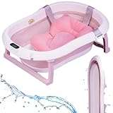 LinaSmile® Baby-Badewanne mit Thermometer, Gestell und Kissen - rutschfest und faltbar - 0-2 Jahre - Rosa