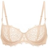 DOBREVA Damen Dirndl BH Push Up Balconette Spitzen BHS Sexy Durchsichtig Große Größen mit Bügel Beige 85C
