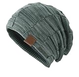 QJFORU Wintermützen, Strickmütze, warme Mütze, Wintermütze, Winterbeanie-Mütze for Männer und Frauen, mit Fleece gefüttert, Dicke, warme, Karierte Strickmütze, warme Mütze(Green)