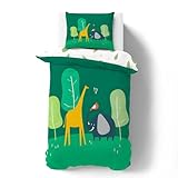 PNHCL Kinderbettwäsche 100x135 Wald Mädchen Junge Bettbezug 100x135 und 1 Kissenbezug 40x60 cm, Weiche Mikrofaser Bettwäsche-Sets für Kinder, Dschungeltiere Wendebettwäsche mit Reißverschluss