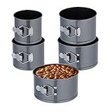 Relaxdays Springform Set 5-teilig, Ø 12, 14, 16, 18, 20 cm, Stahl, Antihaftbeschichtung, runde Backformen, anthrazit