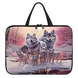 Treer Laptoptasche 10-17 Zoll, Mehrfarbiger Wolf Handtasche Damen Herren, Laptop Tasche mit Reißverschluss, Wasserdichte Tragetasche Laptop Rucksack, Notebook Tasche für Business (Rosa,12 Zoll)