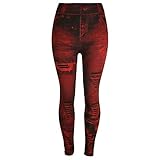 Generisch Leggings Damen Jeansoptik Skinny Stretch Jeggings Denim Look hohe Taille Shaping Leggins Dehnbar Formende Treggings Vintage Effekt Streetwear Hosen Bleistift Jeans