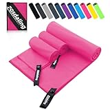 Fosdaling Mikrofaser Handtuch 3er Set - Groß 180×90cm & 2 Klein 80×40cm, Schnelltrocknend Microfaser Sporthandtuch, für Reisehandtuch, Badetuch, Fitness & Sport Handtücher und Strandtuch (Rosa)