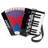 Akkordeon，Akkordeon kinder，Ziehharmonika，17 Tasten 8 Bass Kinderakkordeon mit Verstellbarem Gurt，Leicht und Umweltfreundlich (schwarz)，Geeignet für Anfänger, ein Geschenk für Den Kindertag