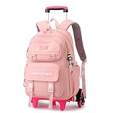 IvyH Trolley Schulrucksack für Mädchen Jungen - Wasserdichter Rucksack mit Rollen für für Kinder und Teenager im Alter von 7-14 Jahren, 30L, Abnehmbar, Rosa
