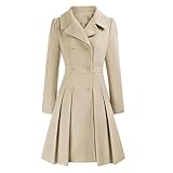Damen Winterjacke Wintermantel Wollmantel A - Linie - Wintercoat Knielang Trenchcoat Zweireihiger Windbreaker Elegant Jacke Lang Outwear Bequem Wollmantel mit Taschen Warm Revers Herbst Winter