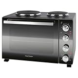 ProfiCook Minibackofen mit Kochplatten und Drehspieß | 32L | Umluft, Oberhitze, Unterhitze, Drehspieß | Kochen und Backen gleichzeitig | Backofen klein | Mini Backofen mit Umluft | PC KK 1302