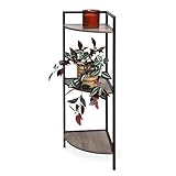 Spetebo Eckregal schwarz mit 3 Ablagen aus Holz - 76 x 23 cm - Metall Standregal mit 3 Holzfächern - Regal für Badezimmer Wohnzimmer Flur Bücherregal Dekoregal Blumentreppe skandinavisch