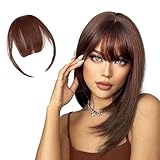 Clip in Pony, Abeillo Haarteile Echthaar, Haarfransenverlängerungen, Haarteil für Frauen, Hair Extensions Clip in, Bangs mit Schläfen, Gebogener Luft Pony Clips für den Täglichen Gebrauch (Hellbraun)