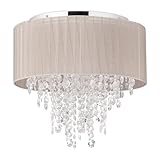 Relaxdays Deckenlampe Kristall, Lampenschirm aus Organza, G9-Fassung, 5-flammige Deckenleuchte, 39 x 39,5cm, grau/silber
