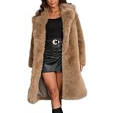 Ansenesna Felljacke Damen Winter Lang Flauschig Lange Wintermantel Damen Warm Elegant Fellmantel Fellkragen Plüsch Pelzmantel Frauen Kunstfell Umlegekragen Pelzjacke Oversize Thermo Mantel