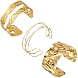 agogue 3 Stück Armreifen Gold Damen, Oberarmreif Gold Modeschmuck, Armreif Minimalistischer Armband Set, Vintage Adjustable Goldene Armreifen für Damen