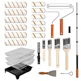 LAANPOLE Farbroller Set mit 1,3m Teleskopstiel, 27-teiliges Malerset, 23cm 10cm Malerrolle, Pinsel für Wände, Mikrofaser-Lackierwalze für professionelle Malerarbeiten, Orange