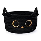 Calkkrer Kleiner Aufbewahrungskorb, Schwarze Katze Baumwoll Seil Körbe Geflochten Wäschekorb Für Kinderzimmer Decke Korb Spielzeug Aufbewahrung Organizer Mit Ohren 21 * 21 cm