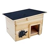 Spetebo Holz Igelhaus mit Labyrinth Eingang - 32 x 21 cm - Winter Igelhotel mit schwarzem Flachdach - Igelhöhle Igelhütte Winterquartier Futterhaus Überwinterungshilfe Nest für Igel