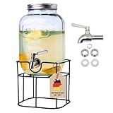 Intirilife Getränkespender 4 Liter aus Glas mit Zapfhahn aus Edelstahl und Gestell - 17 x 36 cm - Wasserspender Saftspender Limonadenspender Glasbehälter für Getränke, Metallhahn