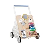 Kinderwagen Holz - 'Baby Walker' - Aktivitäten Schubwagen - Lernen Gehen - Viele Spieloptionen - Weiß/Holz
