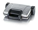 SEVERIN Kontaktgrill für Sandwiches, Steak und als Panini Grill, aufklappbar, antihaftbeschichteter Sandwich Maker für fettfreies Grillen, 1.800 W, metallic/schwarz, KG 2389