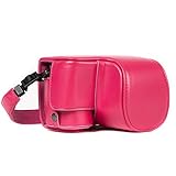 MegaGear Sony Alpha A6500 (16-50 mm) Ever Ready Kameratasche und Tragegurt aus Leder mit Batteriezugang - Hot Pink