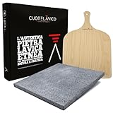 CUORE LAVICO - Set für Pizza Ätna Lavastein für Pizza 39 x 35 x 2 cm + Schaufel | Pizzastein für Gas-, Elektro- und Grillofen für Brot, Pizza und römische Pinsa - Made in Italy