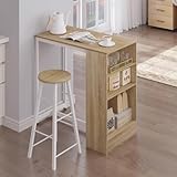 WOLTU Bartisch Bistrotisch Stehtisch Bartheke Küchentheke Tresentisch, mit 3 Regalfächern, aus Metall Holzwerkstoff, 91x49x91 cm, Helle Eiche+Weiß