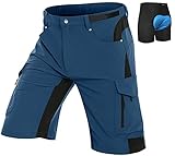 Vzteek Herren MTB Hose Fahrradhose mit Gepolstert, Schnelltrocknende MTB Shorts Mountainbike Hose Herren(Indigo,L)
