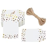 G2PLUS Geschenkanhänger mit Folien Goldpunkte, Weiß Geschenk Anhänger mit Schnur, 50 Stück Papier Etiketten für Geschenkverpackung, Geburtstag, Weihnachten
