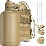 OneTigris Edelstahl Trinkflasche, Wasserflasche 1,9L Hohe Kapazität, Sportflasche mit gute Isolationswirkung für Fahrrad, Camping, Yoga, Gym, Softair, Camo, 64OZ