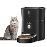 Balimo Futterautomat Katze, 3L Katzenfutter Automat, Katzen Futterautomaten Mit Nachtlicht, Futterautomat für Katzen und Hunde, 1-6 Mahlzeiten pro Tag, Mit Waschbecken aus Edelstahlnapf (Schwarz)