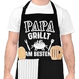 Livdouyu Lustige Kochschürze für Männer, Grillschürze für Männer PAPA GRILLT AM BESTEN Professionelle Grillschürze Chefkoch Ehemann Küchenschürze mit Doppeltasche Verstellbar Geburtstagsgeschenk