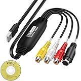 Video Grabber Überträgt VHS auf USB 2.0 Hi8 VHS Digitalisieren DVD Video Capture Karte mit RCA/S-Video Adapter,VCR zu Digital-Konverter für Mac, Windows 2000, XP, WIN7/8/10/11