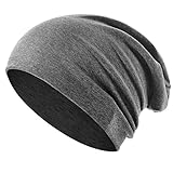 flintronic Beanie Mütze, Slouch Beanie Mütze aus Baumwolle, Leicht und Weich Wintermütze, Elastische, für Herren und Damen - Dunkelgrau