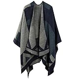 OOPOR Winter Warme Poncho Schal Wrap - Herbst Open Front Cape Winddichte Strick Wolle Mantel Decke Kap- Übergroße Winterdecke Reversible Dicke Cardigan Coat für Frau Mädch Festliche Geschenke
