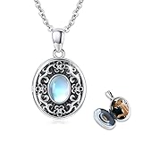 XIXLES Medaillon zum öffnen für bilder 925 Silber Medaillon Amulett zum öffnen Oval Mondstein Medaillon Anhänger Medaillon Geschenk für Mama Freundin