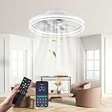 Nalezuns Deckenventilator mit Beleuchtung, 40cm LED Dimmbar Deckenbeleuchtung, App und Fernbedienung, Esszimmer lampe mit ventilator, 6-Gang, Timer, leise, Weiß