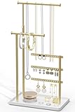 Gold Schmuck Organizer - 3 Stangen Schmuckständer, Schmuckaufbewahrung für Ohrringe, Armband, Halskette, Parfüm, Deko-Ästhetik Zubehör für Schminktisch, Verstellbarer Winkel und Höhe 37cm(Max)