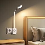 Aigostar LED Wandleuchte mit Stecker und Steckdose, Schlafzimmer Steckdosenlampe Touch-Dimmer, 3 Lichtfarben, Leselampe mitTyp C/USB Ladeanschluss, 360° flexibler Hals, Weiß
