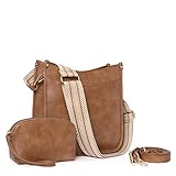 CLUCI Umhängetasche für Damen,Handtasche PU Leder mittelgroß Crossbody Bag mit Geldbörse, 2-teiliges Set Schultertasche für Frauen mit Zwei austauschbare Bedingungen Schultergurte,Braun
