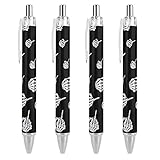 QIJIUU Druckkugelschreiber, kleine Spitze, individuelles Muster, schöne Stifte, 0,55 mm, schwarze Tinte, 4 Stück