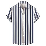 Fastnacht Kostüm Herren Ringelshirt Karneval Herren T Shirt Ärmel Slim Dress Shirts Down Fit Lange Casual Männer Fashio Gestreiften Vertikalen Knopf Männer Shirts Blau 4XL