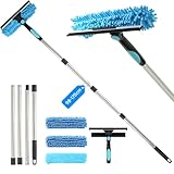 3 in 1 Fensterputzer mit Langem Griff, Abnehmbar Fensterwischer 170 cm, Scheibenwischer mit Vierteiligem Teleskopstiel, für Hohe Fenster Lnnen, Außenbereich, Bad, Dusche, Auto, Glas
