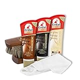 Erdal Schuhpflegeset Feine Schuhcreme, Farbauffrischung Glanz & Schutz, für Glattleder, Schuhpflegemittel-Bundle 6-teilig, mit Tubencreme für alle Farben, 2 Glanzbürsten & Poliertuch für Lederschuhe
