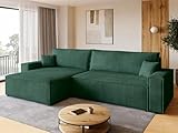 BROMARKT Sofa mit Schlaffunktion Couch L Cordstoff Sofa Bettkasten Schlafsofa für Wohnzimmer Ecksofa freistehend Adi XL Relaxsofa 3 sitzer 272x143x85 cm Grün