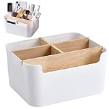 Desktop Stift, 5 Fächer Schreibtisch Organizer, Holz Desktop Organizer Bambus Tisch Organizer Desktop Weiß, Bambus Büro Organizer mit Stifthalter,Multifunktionale Aufbewahrungsbox Schreibtisch Zubehör