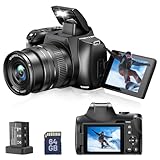 Digitalkamera 4K, 72MP 3' 270° Flip-Screen 12X optischer Zoom, Xenon-Blitz Anti-Shake Fotografie Vlogging Kamera für YouTube, Kompaktkamera Fotokamera mit WLAN und HDMI, 64 GB SD-Karte, 2 Akkus