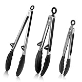 LEAZZLE 3 Stück Küchenzange Silikon Set, 480°F Hitzebeständige Grillzange Edelstahl mit BPA-Freie Silikonspitzen, Kochzange, Fleischzange, Silikonzange, Zange Küche für Kochen Grillen,20,5cm/27cm/35cm