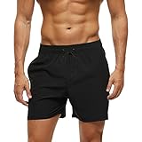 Aisprts Herren Badehose, Badeshorts mit Reißverschlusstaschen, Schwarz, L
